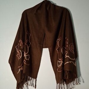 Arabian Pashmina 100% Elegant Brown Embroidered Scarf